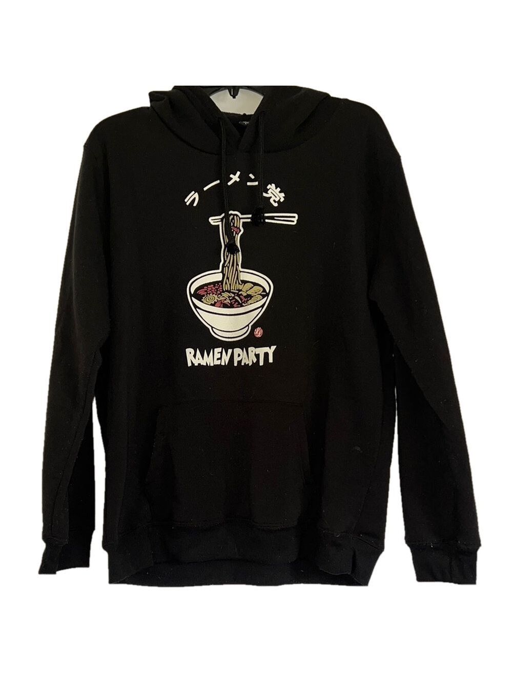 Joye Black Hoodie with Ramen Party Graphic, SZ L